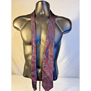 Secours Vintage Silk Tie Red Swirl Pattern Mens Neck Shiny Geometric